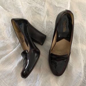 Beautiful loafer style heels in burgundy patent red